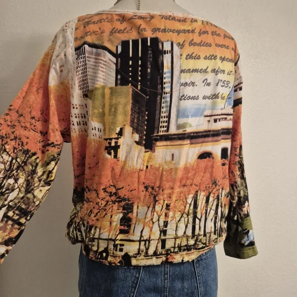 French Postcatds Scenic Novelty Print Long Sleeve Top Soft Womens Size L - Picture 10 of 12